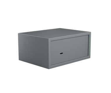 Gri 3 boyutlu resimdeki güvenli depolama için gri kapaklı çelik kasa dolabı.