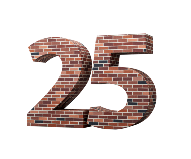 Duvarın numarası 25 25. Renkli tuğla duvarı 3 boyutlu illüstrasyon.