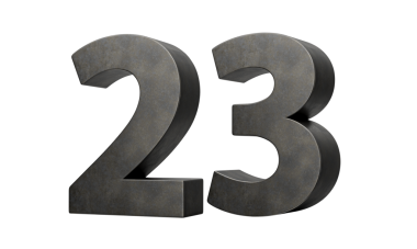 Yirmi üç numara. Gri, pürüzsüz, üç boyutlu resimden yapılmış 23 basamak.