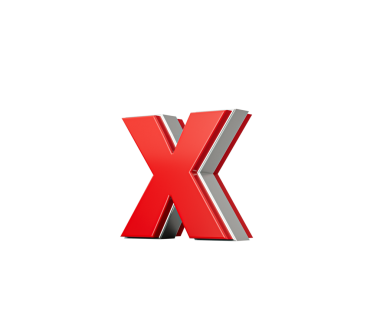 Parlak kırmızı harf x parıldıyor keskin kenarlı parlak metalik tasarımı 3B Illustration