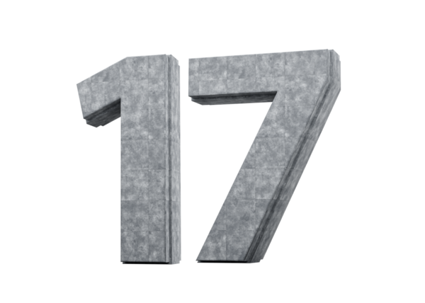 Beton Numarası 17 Gri Beton Taştan Yapım 3 boyutlu Görüntü