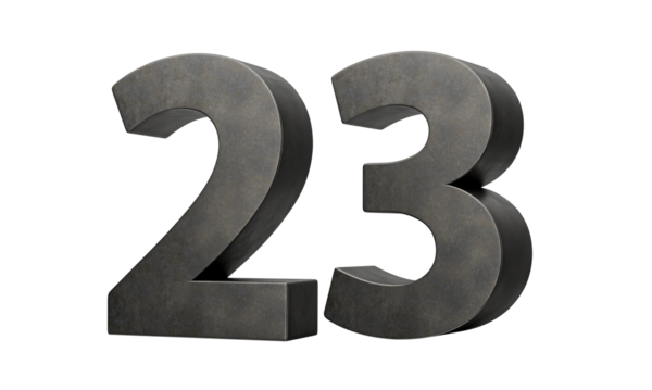 Yirmi üç numara. Gri, pürüzsüz, üç boyutlu resimden yapılmış 23 basamak.