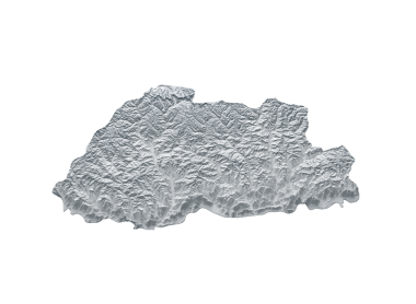 Bhutan Haritası Gri ve Gölgeli Yardım Haritası 3 boyutlu Görüntü