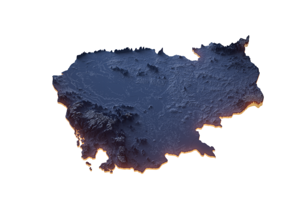 Aydınlatılmış Kamboçya Veri Haritası Coğrafi Özellikleri Vurguluyor Neon Işıklı 3B Görüntü