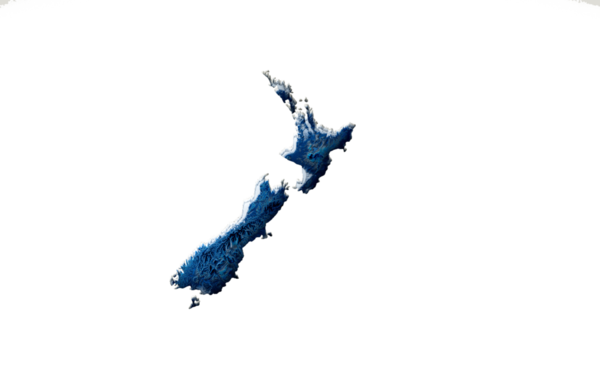 3d Derin Mavi Su Yeni Zelanda Haritası Gölgeli Yardım Doku Haritası 3d İllüstrasyon