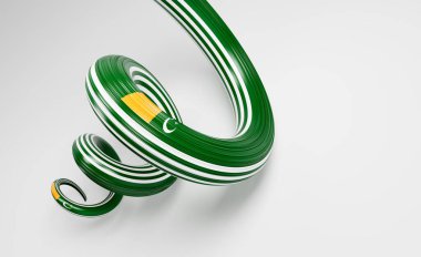 Kashmir 'in 3D bayrağı hilal ay ve yıldız desenli parlak dalgalı kurdele. 3B Görüntü.