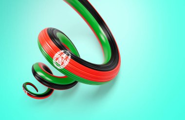 Afganistan 'ın 3D Bayrağı 3d Parlak Dalgalı Kurdele Bayrağı Cyan Arka plan 3D Görüntü Üzerine İzole Edildi