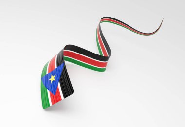 3d Güney Sudan Bayrağı 3d Dalgalı Parlak Güney Sudan Kurdelesi Beyaz Arkaplan 3d Görüntü