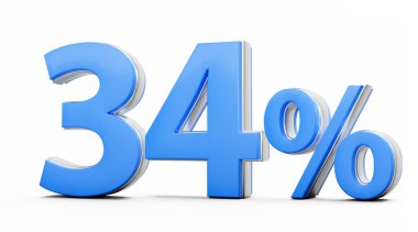 Beyaz Arkaplanda Metalik Işıltılı% 34 İşaret 3B Görüntü