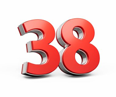 Kalın Kırmızı 38 numara Metalik Arkaplanda 3 boyutlu Görüntü
