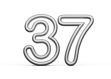 37 Numara: Gümüş Metalik Beyaz Arkaplan 3B Görüntü