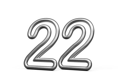 22 Numara: Gümüş Metalik Beyaz Arkaplan 3B Görüntü