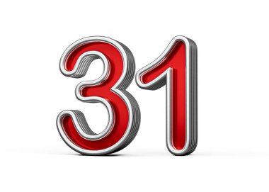 Canlı kırmızı numara 31 Metalik Işıltılı ve kıvrımlı kenarlı, 3D Görüntü