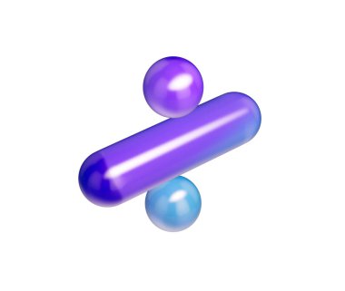 Mor-mavi gradyanı, yumuşak yansımaları ve derinliği olan 3D parlak bölme sembolü. 3B Görüntü