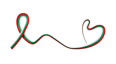 Bulgar bayrağı kalp şeklinde dalgalı kurdele. 3d illüstrasyon