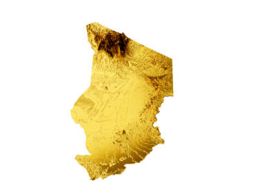 Chad Haritası Altın Metal Renk Yüksekliği Haritası 3D illüstrasyon