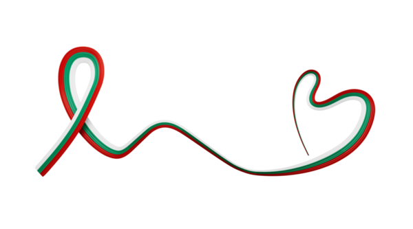 Bulgar bayrağı kalp şeklinde dalgalı kurdele. 3d illüstrasyon