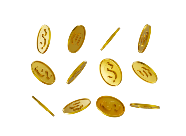 3d Düşen Altın Parlak ABD Doları Yuvarlak Paralar 3d Görüntü