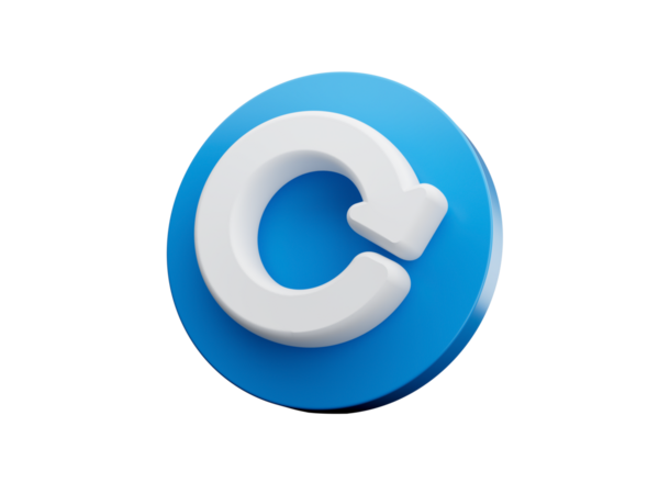 Mavi yuvarlak simgede asgari tazeleme sembolü. 3d illüstrasyon