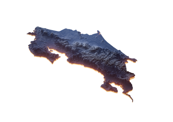 Aydınlatılmış Kosta Rika Veri Haritası Coğrafi Özellikleri Vurguluyor Neon Işık 3B Görüntü