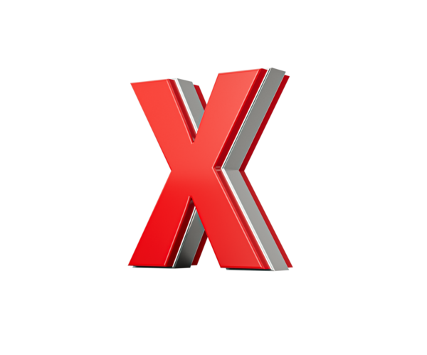 Canlı Kırmızı Büyük Harf X Parıldıyor Pürüzsüz Tasarımlı Kalın Yazı Tipi Keskin Kenarlı 3B Görüntü
