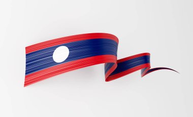 Laos 'un 3d Bayrağı 3d Dalgalı Parlak Laos Kurdelesi Beyaz Arkaplanda İzole Edildi 3d Görüntü
