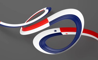 Panama 'nın 3D Bayrağı Parlak Dalgalı Panama Bayrakları Gri Arkaplanda 3D Görüntü