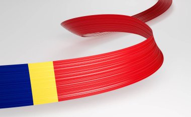 Romanya 'nın 3d. Bayrağı 3d Dalgalı Parlak Romanya Kurdelesi Beyaz Arkaplanda 3d Görüntü