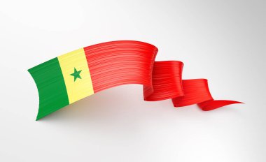 Senegal 'in 3d Bayrağı. 3 d Sallanan Sallanan Kurdele Beyaz Arkaplanda 3d Görüntü
