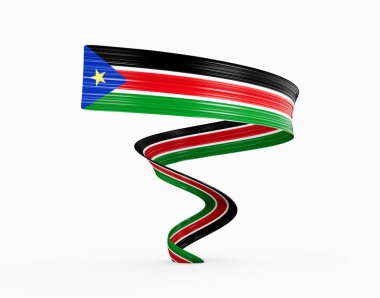 3d Güney Sudan Bayrağı 3d Parlak Dalgalı Sallanan Kurdele Beyaz Arkaplanda 3d Görüntü