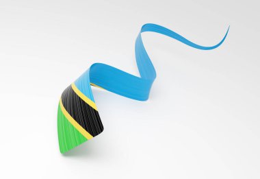 Tanzanya 'nın 3d Bayrağı 3d Dalgalı Parlak Tanzanya Kurdelesi Beyaz Arkaplanda 3d Görüntü