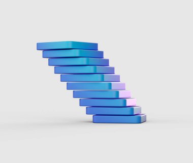 Mavi dikdörtgen bloklar yığını. Eğik bir kule etkisi yaratmak için hafif dengeli. 3B Görüntü