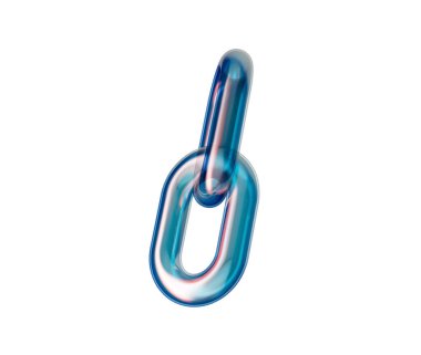 Mavi ve pembe renklerle üç boyutlu şeffaf zincir halkası, bağlantıyı ve birliği simgeliyor. 3d illüstrasyon