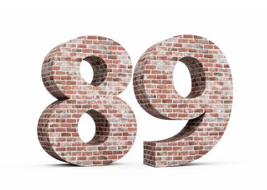 Seksen dokuz numara 89 haneli Eski Grunge Tuğla Doku Duvarı 3D Görüntü