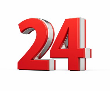 Kalın Kırmızı 24 numara Metalik Beyaz Arkaplanda 3 boyutlu Görüntü