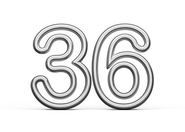 36 Numara: Gümüş Metalik Beyaz Arkaplan 3B Görüntü