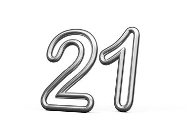 21. madde Gümüş Metalik Beyaz Arkaplan 3B Görüntü
