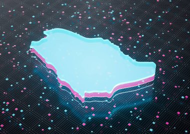 Aydınlatılmış Suudi Arabistan Veri Haritası Kusursuz Modellerde Mavi Işık 3B Görüntü