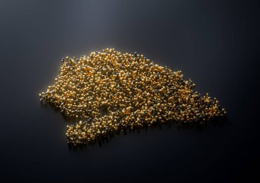 Senegal Haritası Yüksek Kaliteli Altın Metalik Bakır Sütunlar 3D İllüstrasyon