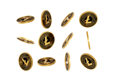 3D Düşen Altın ve Siyah Kripto Para Birimi Litecoin Yuvarlak Sikkeler 3D Görüntü