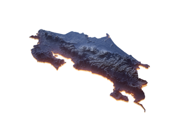 Aydınlatılmış Kosta Rika Veri Haritası Coğrafi Özellikleri Vurguluyor Neon Işık 3B Görüntü