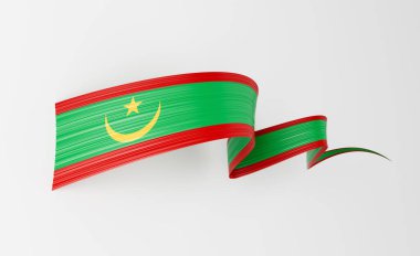 Moritanya 'nın 3d Bayrağı 3d Dalgalı Parlak Moritanya Kurdelesi Beyaz Arkaplanda 3d Görüntü