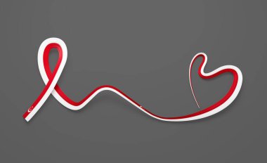 Singapur Kalbi 'nin 3D Bayrağı Parlak Dalgalı Farkındalık Kurdelesi Gri Arkaplanda 3D Görüntü