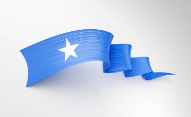 Somali 'nin 3d Bayrağı 3d Sallanan Parlak Sallanan Kurdele Beyaz Arkaplanda 3d Görüntü
