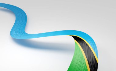 Tanzanya 'nın 3d Bayrağı 3d Dalgalı Parlak Tanzanya Kurdelesi Beyaz Arkaplanda 3d Görüntü