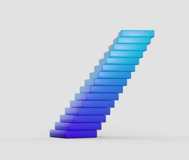 Mavi dikdörtgen bloklar yığını. Eğik bir kule etkisi yaratmak için hafif dengeli. 3B Görüntü