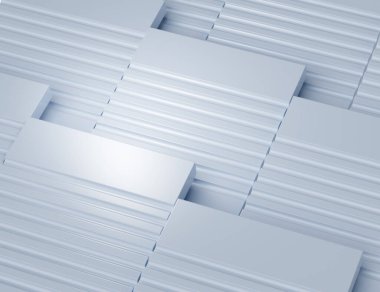 Bir ızgara düzeninde üst üste binen metalik levhaları olan soyut geometrik desen. 3d illüstrasyon
