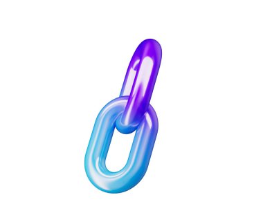 Mavi ve mor renkli üç boyutlu zincir bağlantısı ikonu, bağlantı ve birliği sembolize ediyor. 3d illüstrasyon