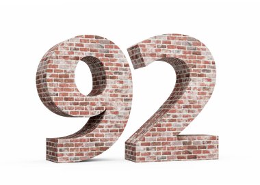 Doksan iki numara 92 haneli Eski Grunge Tuğla Dokuma Duvarı 3 boyutlu Görüntü