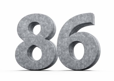 Beton Numara 86 86 Gri Beton Taş Yapımı Beyaz Arkaplan 3D İllüstrasyon